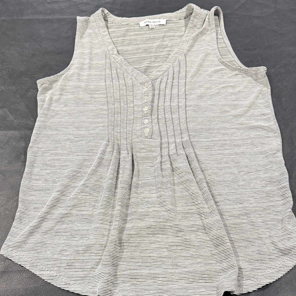 Rose & Olive Black and White Striped Tank Top